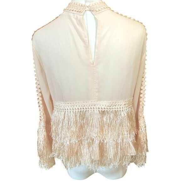 Coastal Cowgirl Blouse Layered Fringe Romantic Sleeve Cutouts Top Size Large - Picture 5 of 14